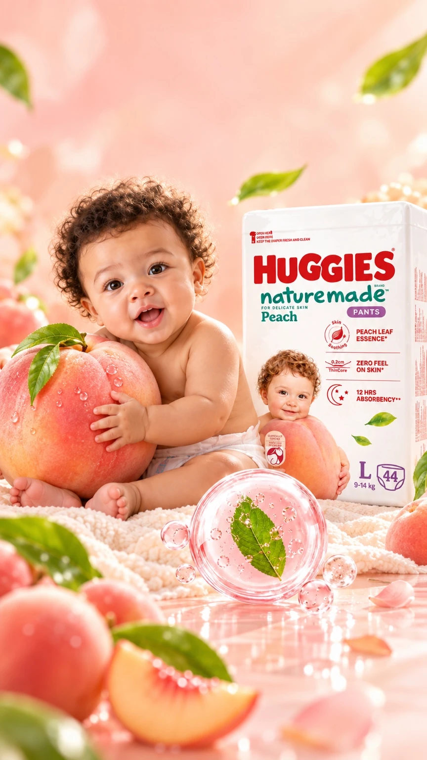 Huggies Naturemade Peach creative production artwork